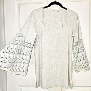 Women's Cyrus Crochet Split Bell Sleeve Gray Blouse Large